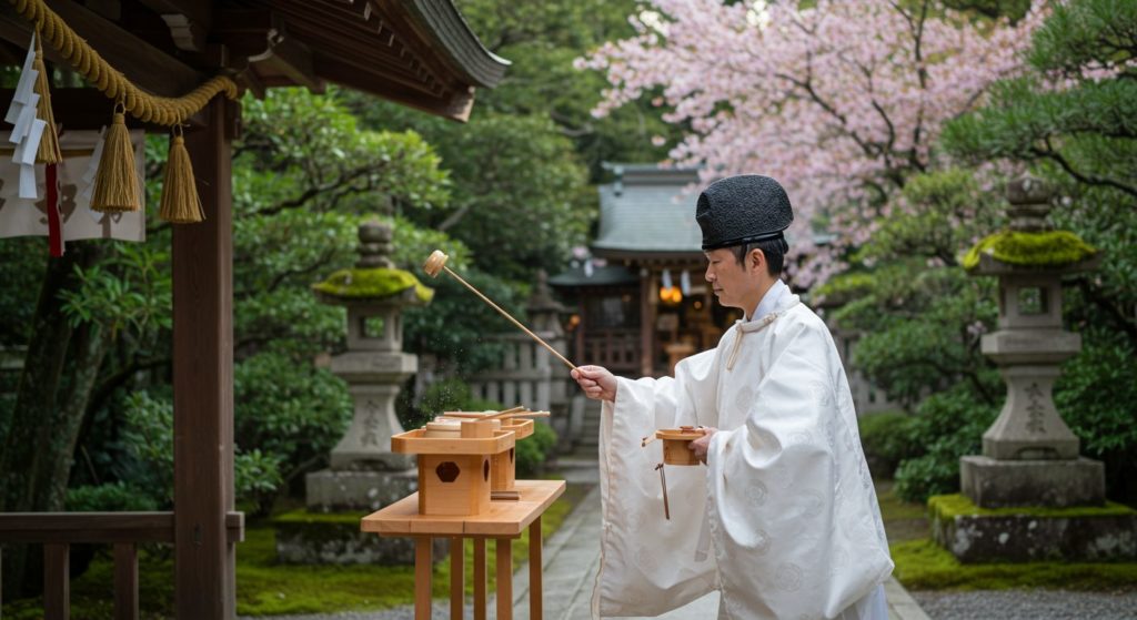 神主がお祓いをしている様子